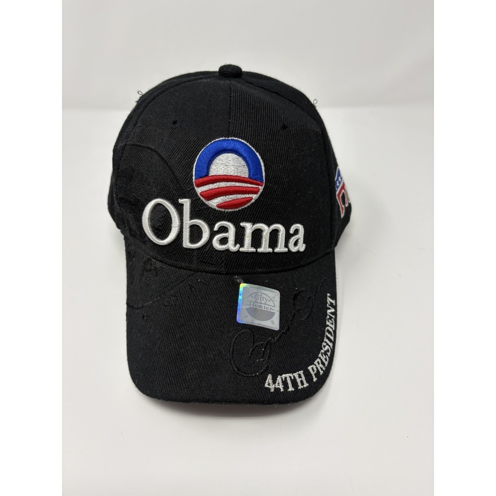 NWT Obama 44th President Black Cap Hat Adjustable Strap City Hunter Vintage